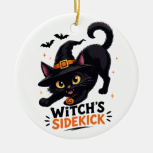 Lieve Heksennep Zwart Kat Halloween Keramisch Ornament