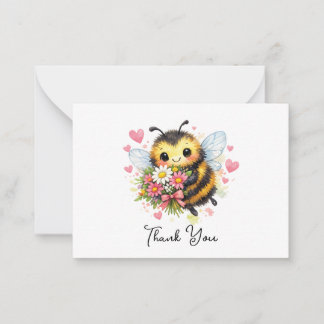 Lieve hommel met bloemboeket Bedankt Notitiekaartje