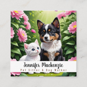 Lieve Hond en Kat Oppasser en Hondenuitlater Vierkante Visitekaartje