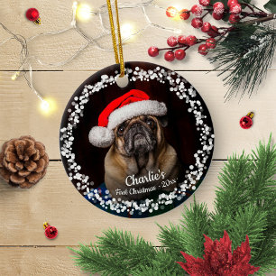 Lieve Hond Puppies Huisdier Eerste Kerst Foto Keramisch Ornament
