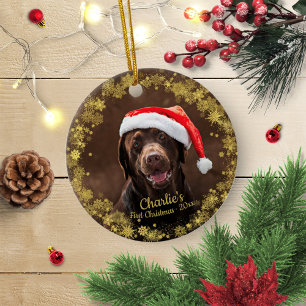 Lieve Hond Puppy Huisdier Eerste Kerstmis Eenvoudi Keramisch Ornament