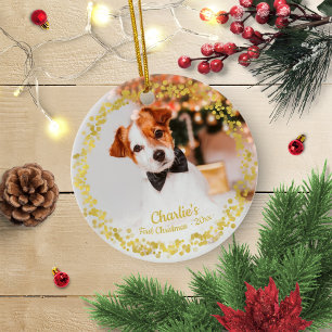 Lieve Hond Puppy Huisdier Eerste Kerstmis Eenvoudi Keramisch Ornament
