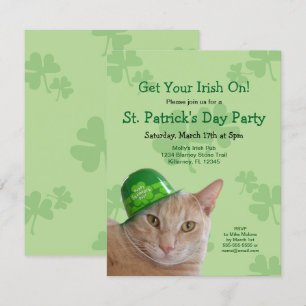Lieve Ierse kat St. Patrick's Day-feestuitnodiging Kaart