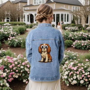 Lieve illustratie van een puppy met grote ogen denim jacket