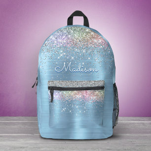 Lieve iriserende ijsblauwe glitters monogram bedrukte rugzak