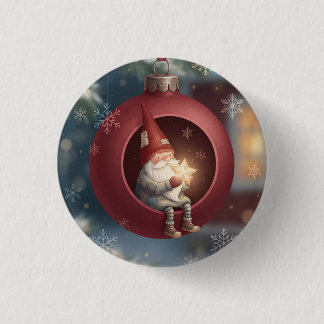 Lieve Kabouter in Rode Kerstbal Ronde Button 3,2 Cm