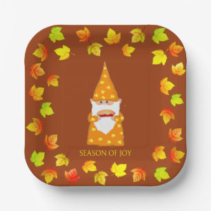Lieve Kabouter & Kleurrijke Herfstbladeren op Terr Papieren Bordje