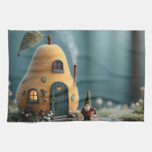 Lieve Kabouter Staat bij een Peer Feehuisje Theedoek