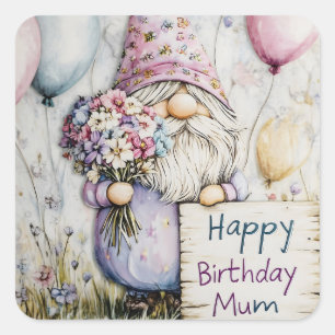 Lieve kabouter verjaardagsontwerp voor mama vierkante sticker