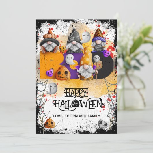 Lieve kabouters BOO Gelukkig Halloween Feestdagenkaart (Staand voorkant)