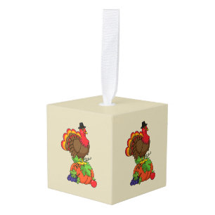 Lieve kalkoen met oogst Thanksgiving Kubus Ornament