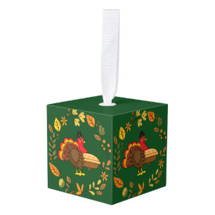 Lieve kalkoen met pompoentaart Thanksgiving Kubus Ornament