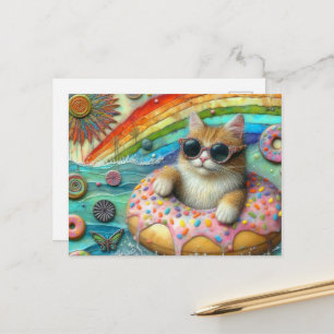 Lieve kat in een donut aan het meer briefkaart