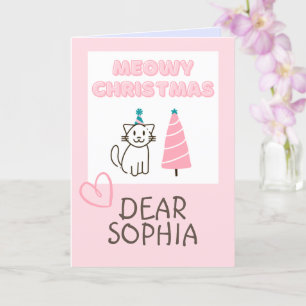 Lieve Kat in een Hoed&Merry Kerstmis Voorbij Paste Kaart