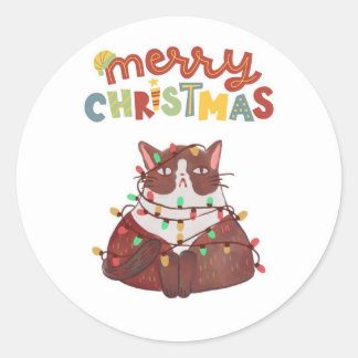 lieve kat vrolijk kerstfeest Klassieke Ronde Stick Sticker