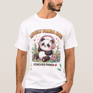 Lieve Kawaii Panda Muziekaesthetiek Bloemige Kunst T-shirt