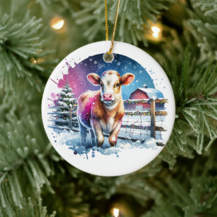 Lieve Kerst Koe Kaart Kerstmis Persoonlijk Keramisch Ornament