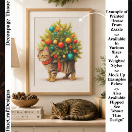 Lieve Kerstboom Kat/Kittens FN8L Decoupage Tissuepapier