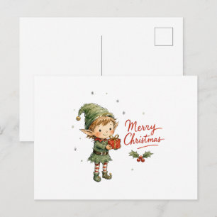Lieve Kerstelf met Cadeausdoos Briefkaart