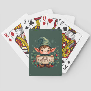 Lieve Kerstelf met vrolijk bord Groen Pokerkaarten