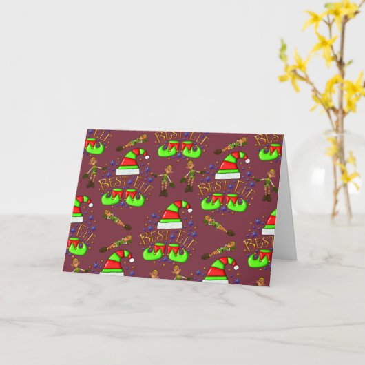 Lieve Kerstelfjes Kerstmis Kaart (Gele Bloem)