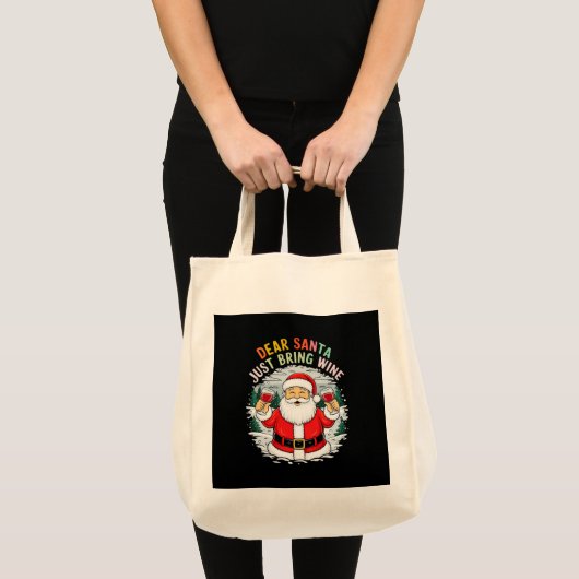 Lieve Kerstman, breng gewoon wijn grappig kerstcad Tote Bag (Voorkant (product))