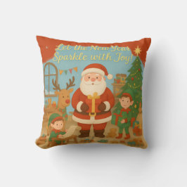 Lieve Kerstman & Elfen Nieuwjaarskaart Kussen