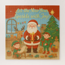 Lieve Kerstman & Elfen Nieuwjaarskaart Legpuzzel