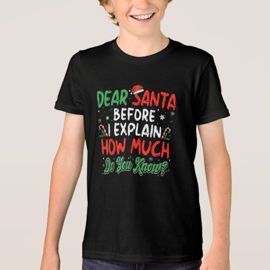 Lieve kerstman Ik kan uitleggen Grappig Kerst Kind Tri-Blend Shirt (Voorkant)