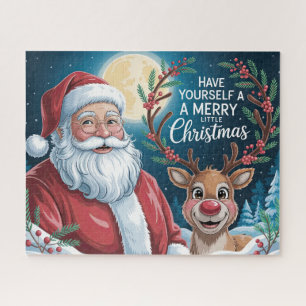 Lieve Kerstman met vrolijke Kerstmis rendieren Legpuzzel