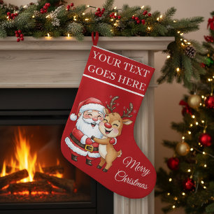 Lieve Kerstman & Rendier Knuffelen Gepersonaliseer Grote Kerstsok