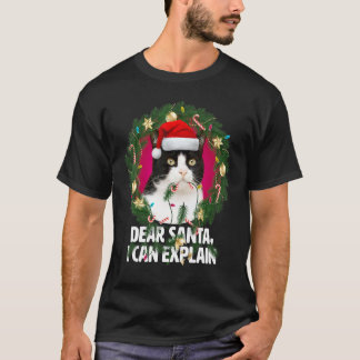Lieve Kerstman Schattige Zwarte Witte Kat Stoute K T-shirt