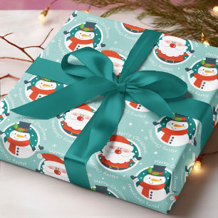 Lieve Kerstman Sneeuwpop Aqua Kerstpatroon Cadeaupapier