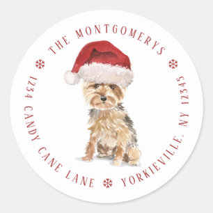 Lieve Kerstman Yorkie Kerst Retouradres Ronde Sticker