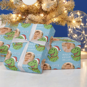 Lieve Kerstmis Dinosaurus Foto Kinderen Cadeaupapier