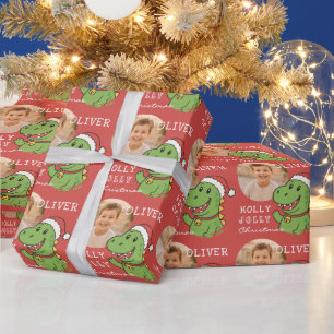 Lieve Kerstmis Dinosaurus Foto Kinderen Cadeaupapier
