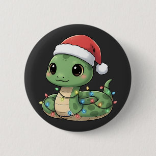 Lieve Kerstslang Kawaii Reptiel in Kerstmannenhoed Ronde Button 5,7 Cm