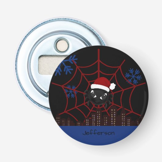 Lieve Kerstspin Gepersonaliseerd Button Flesopener (Voorkant)