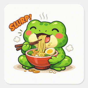 Lieve kikker die noedels eet vierkante sticker