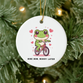 Lieve kikker die op een fiets rijdt | Grappig gesc Keramisch Ornament