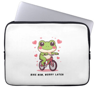 Lieve Kikker Die op Fiets Rijdt | Grappig Kikkerca Laptop Sleeve