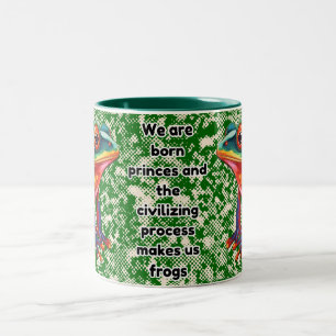 Lieve kikker met cartoon kikkerontwerp voor kikker tweekleurige koffiemok