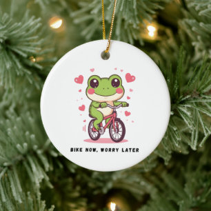 Lieve kikker rijdt op een fiets Grappig geschenk Keramisch Ornament