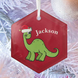 Lieve Kinderen Kerstmis Dinosaurus Rood Maatwerk Glas Ornament