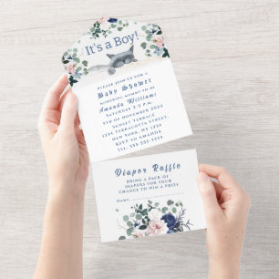 Lieve Kitten Flowers Blue Het is een Baby shower v All In One Uitnodiging