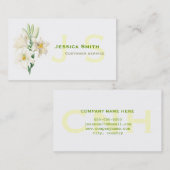 Lieve, klassieke botanische witte lib visitekaartje (Voorkant / Achterkant)