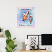 Lieve Kleine Astronaut met Raket Poster (Thuiskantoor)