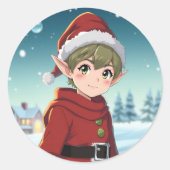 Lieve kleine Kerstelf  Ronde Sticker (Voorkant)