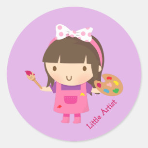 Lieve Kleine Kunstenaar Schilder Meisje aan het We Ronde Sticker