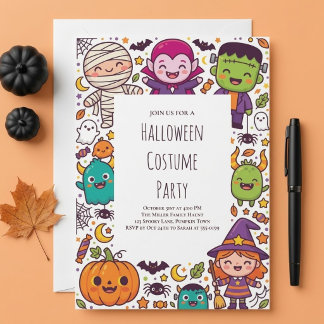 Lieve Kleine Monsters Halloween Kostuum Feest Kaart